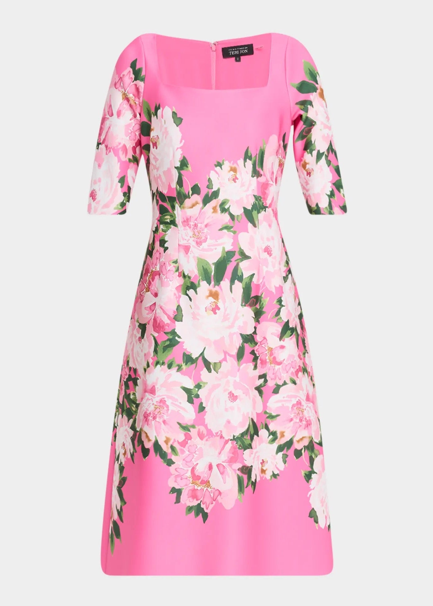 Scuba Square Neck 3D Flower Shoulder Dress