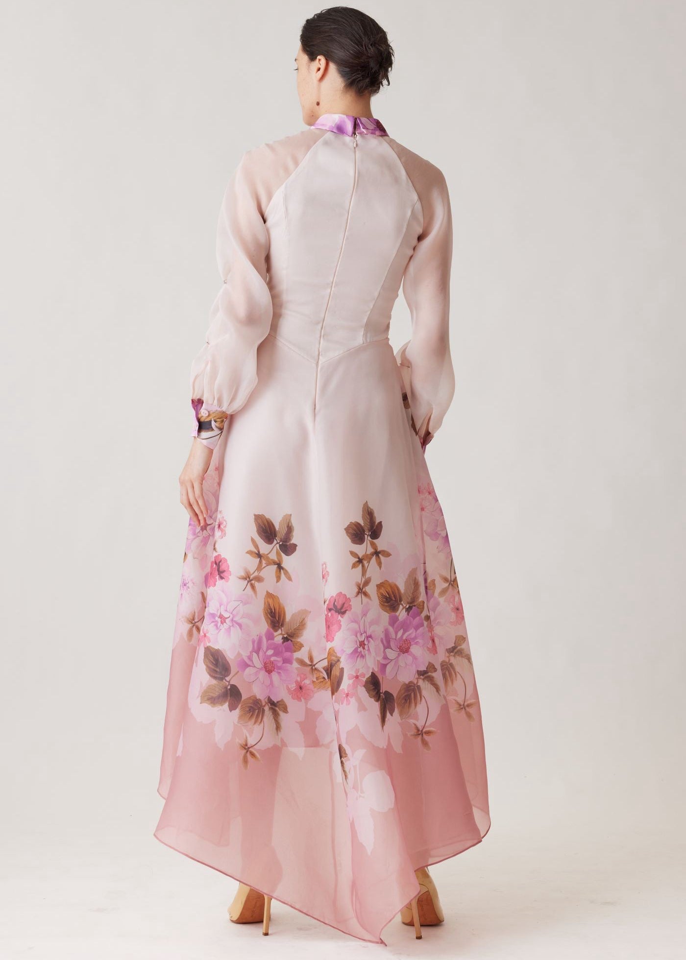 Organza Jewel Button High Low Hem Shirt Dress