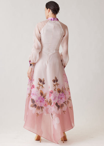 Organza Jewel Button High Low Hem Shirt Dress