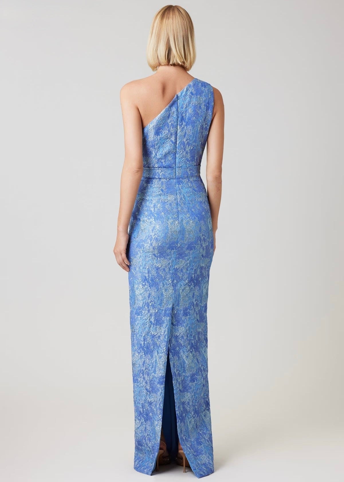 Stretch Jacquard Print One Shoulder Gown