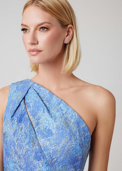 Stretch Jacquard Print One Shoulder Gown