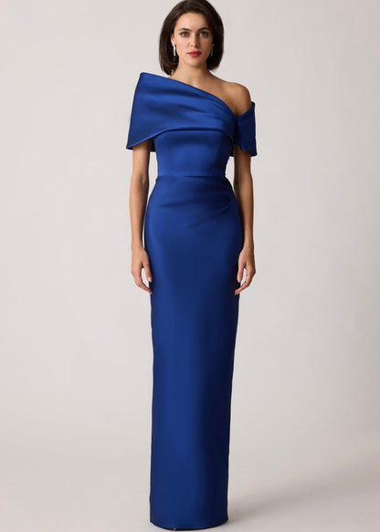 Stretch Mikado Asymmetrical Off Shoulder Cuff Gown