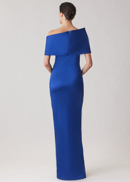 Stretch Mikado Asymmetrical Off Shoulder Cuff Gown