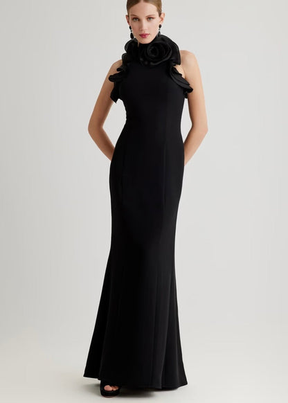 Stretch Crepe Ruffled Halter Gown