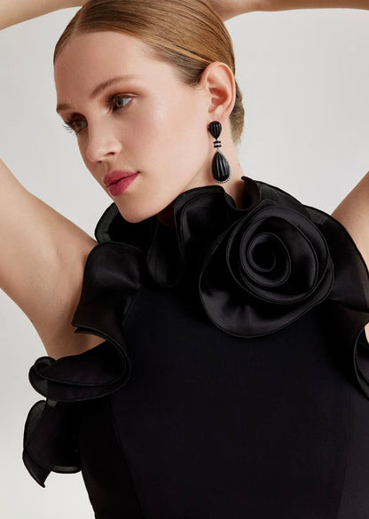 Stretch Crepe Ruffled Halter Gown