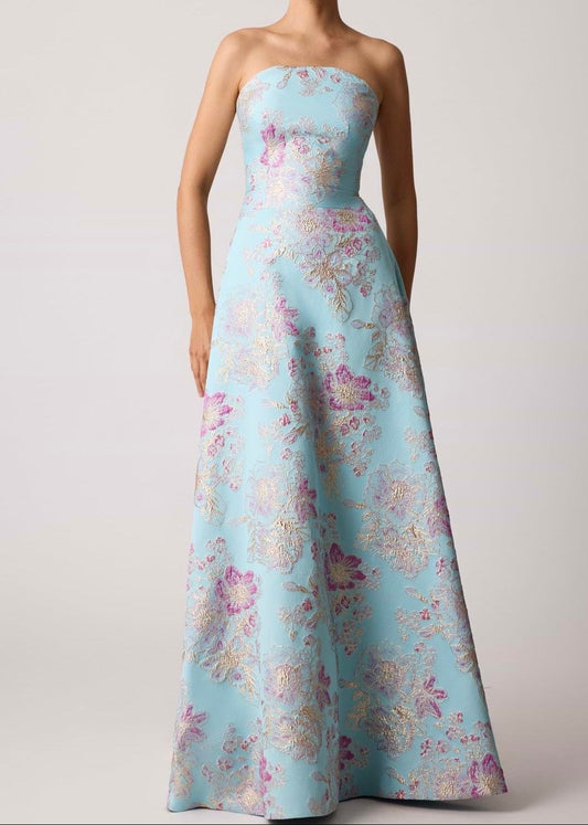 Sleeveless Metallic Multi Jacquard Gown
