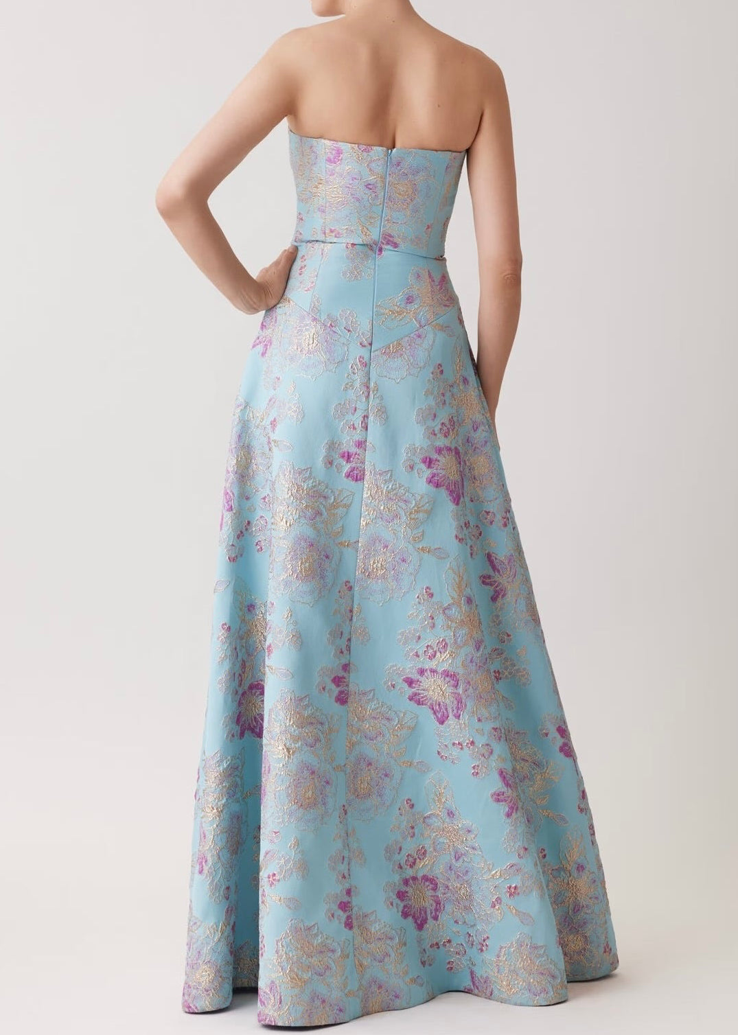 Sleeveless Metallic Multi Jacquard Gown