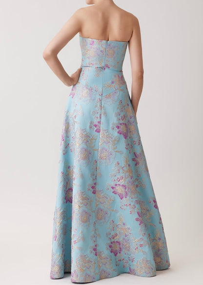 Sleeveless Metallic Multi Jacquard Gown