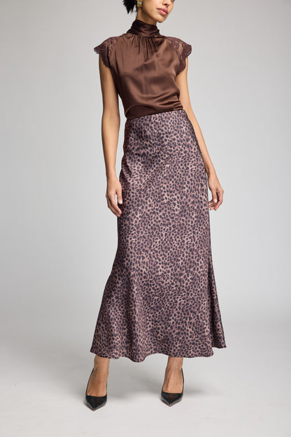 KATRINE LEOPARD SATIN SKIRT