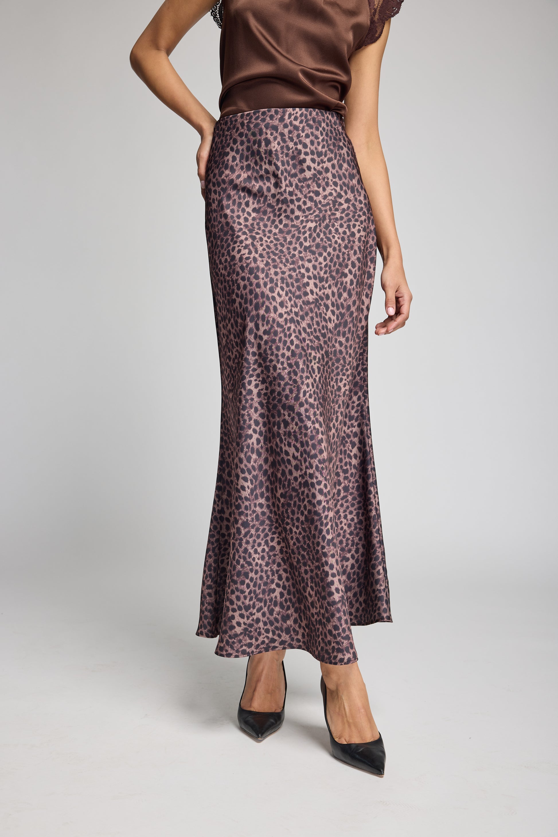 KATRINE LEOPARD SATIN SKIRT