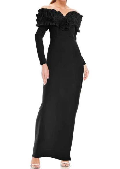 Pleated Off The Shoulder Gown