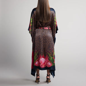 Safari Protea Silk Caftan in Leopard Print