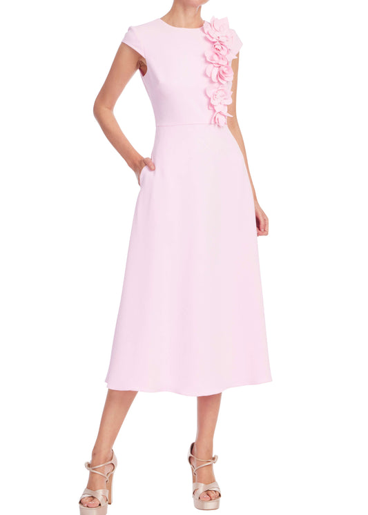 Floral Appliqué Cap Sleeve Midi Dress