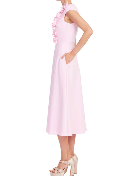 Floral Appliqué Cap Sleeve Midi Dress