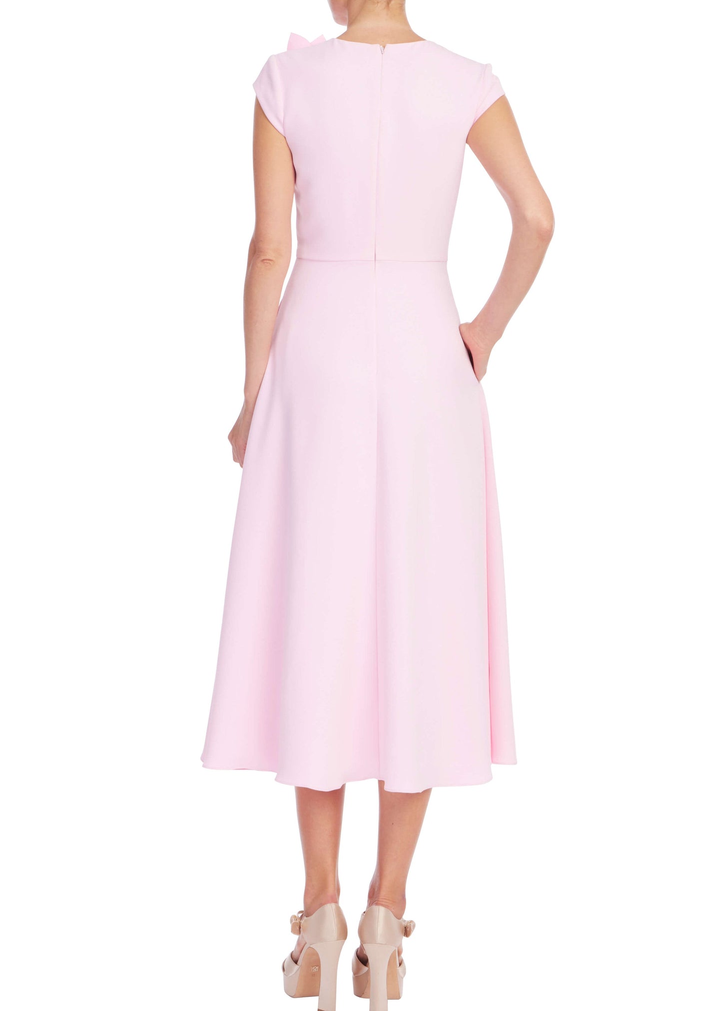 Floral Appliqué Cap Sleeve Midi Dress