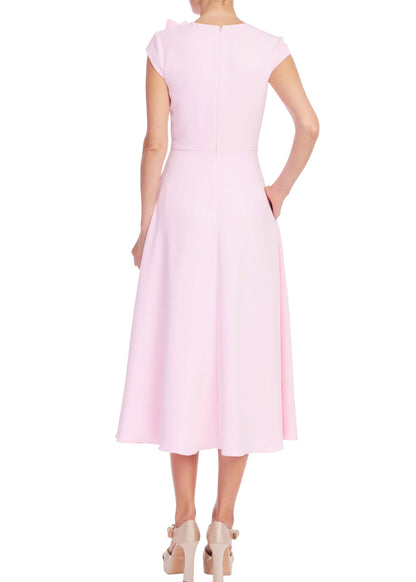 Floral Appliqué Cap Sleeve Midi Dress