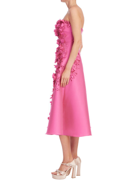 Strapless Floral Trim A-Line Midi Dress