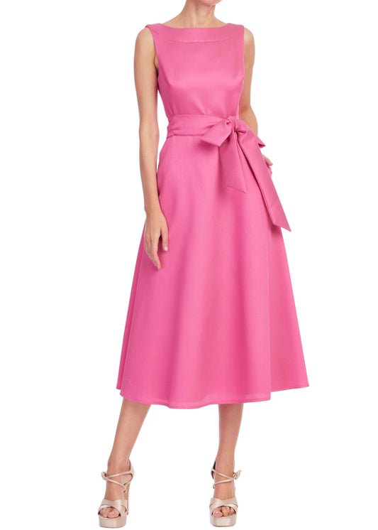 Boatneck Pebble Gazar A-Line Midi Dress