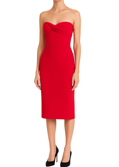 Strapless Crepe Sheath Dress with Twist Front Detail