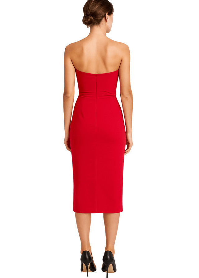 Strapless Crepe Sheath Dress with Twist Front Detail