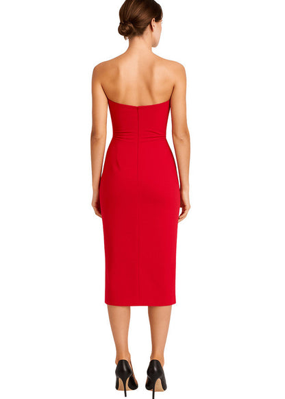 Strapless Crepe Sheath Dress with Twist Front Detail