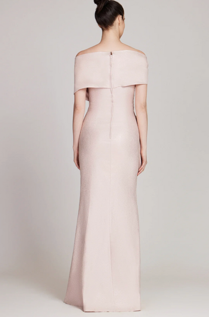 Metallic Stretch Jacquard Asymmetric Gown