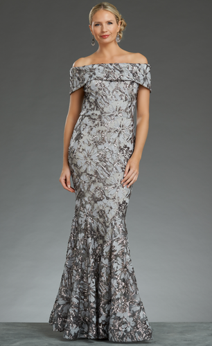 Off Shoulder Sequin & Lace Gown