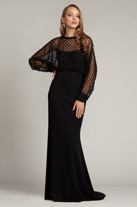 Esa Pearl-Dotted Dolman Sleeve Gown