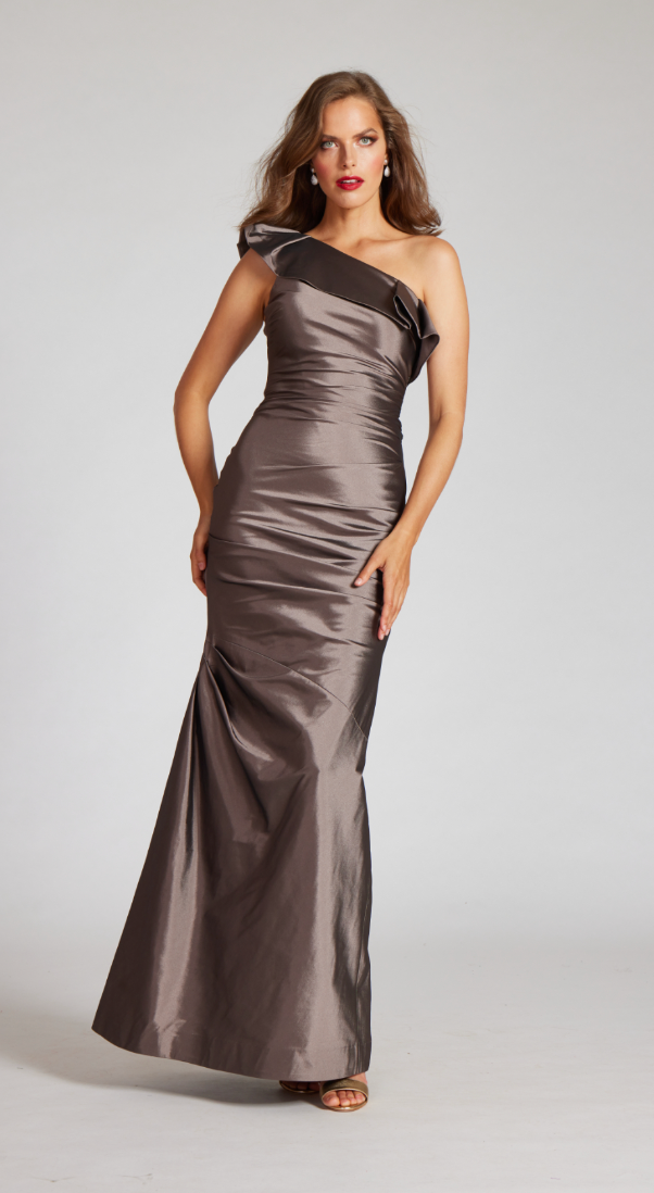 One Shoulder Pleated Taffeta Gown
