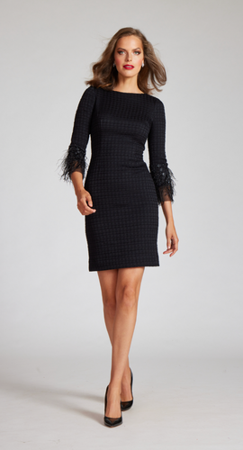 Feather Beaded Trim Boucle Dress
