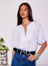 Load image into Gallery viewer, Tie-Neck Linen Blouse