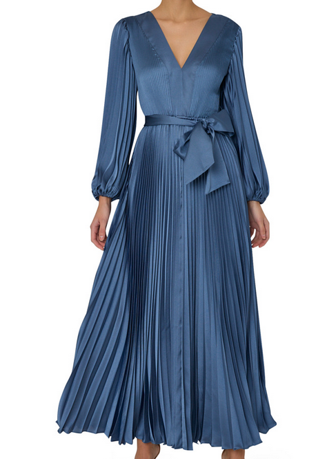 Nadie Solid Pleated Satin Dress