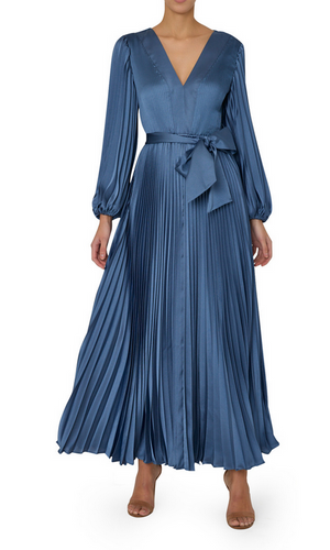 Nadie Solid Pleated Satin Dress