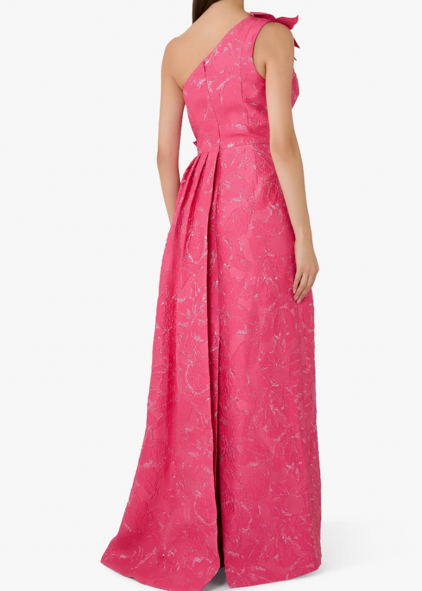 One Shoulder 3D Flower Side Drape Gown