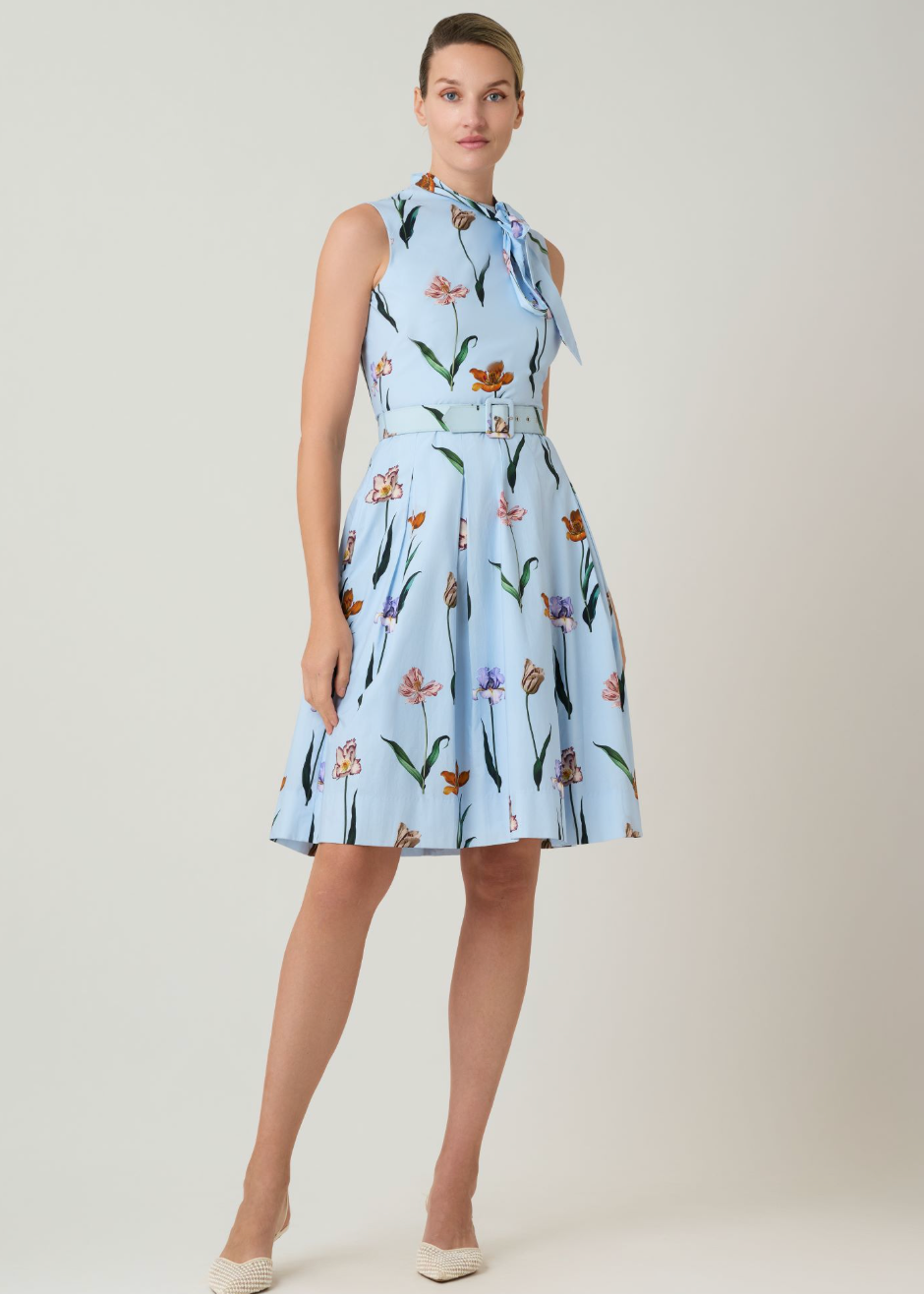 Cotton Print Tie Neck Dress