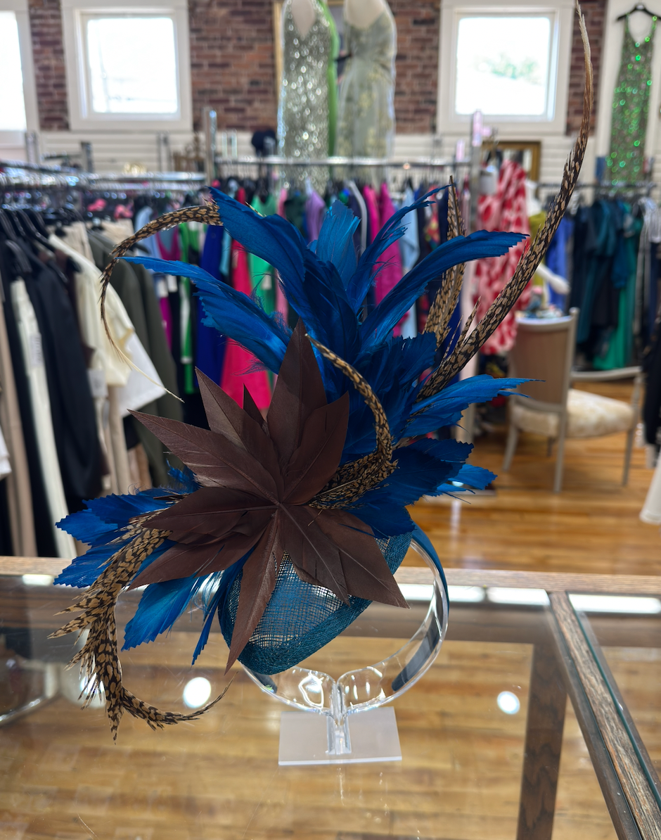 Teal Fascinator with Brown Detailing