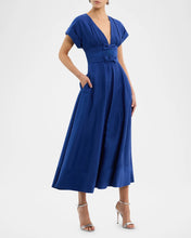 Load image into Gallery viewer, Cera Deep V-Neck Bow Midi Dress