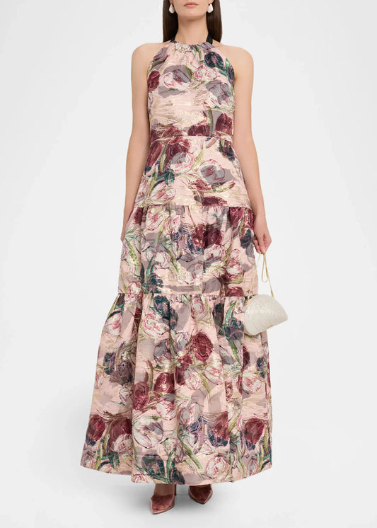 Gizelle Brocade Halter Maxi Dress