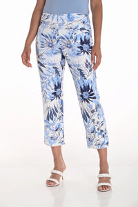 Cropped blue and white floral pant