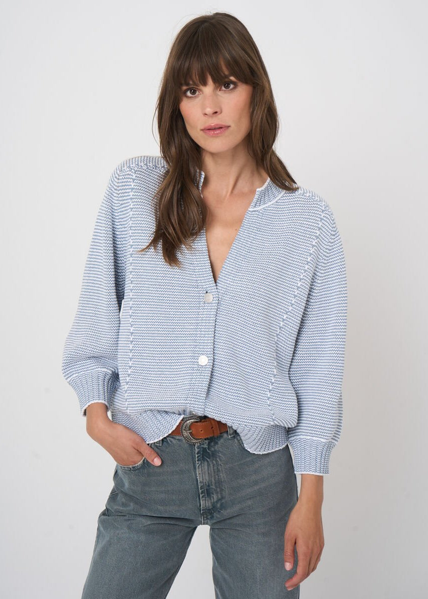 Two-Tone Cotton Stripe Cardigan