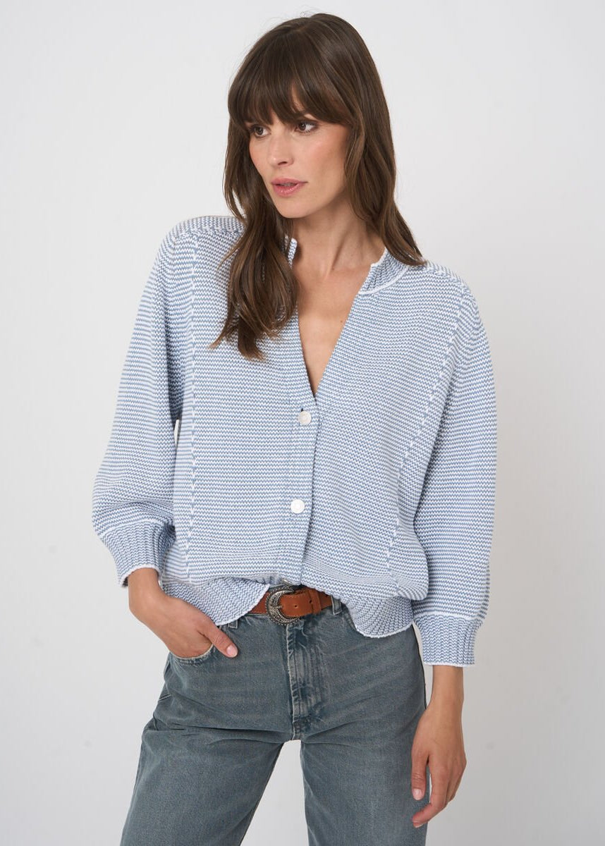 Two-Tone Cotton Stripe Cardigan
