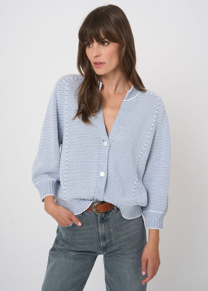 Two-Tone Cotton Stripe Cardigan