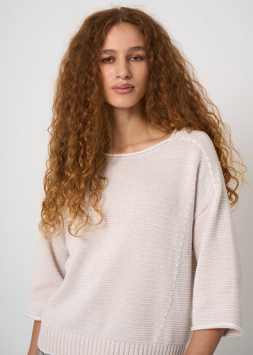 Striped Cotton Boat Neck Sweater