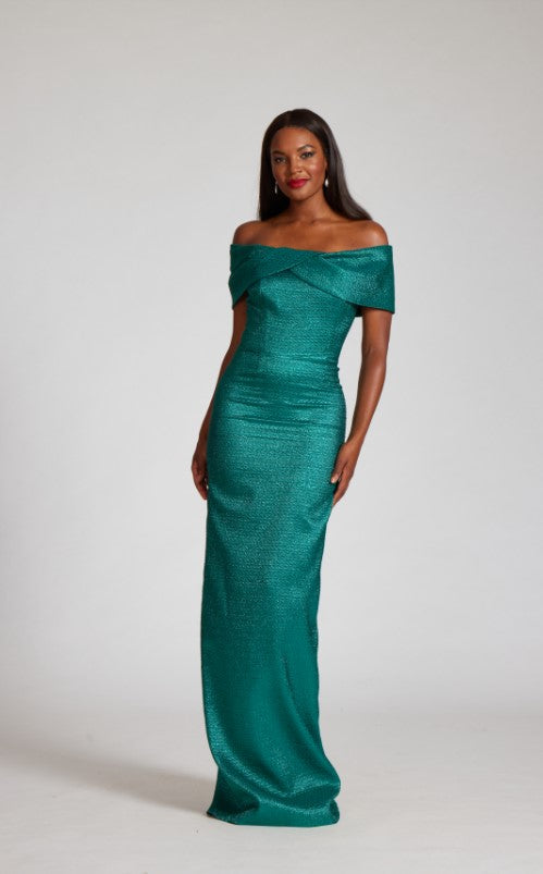 Off Shoulder Cuff Metallic Gown