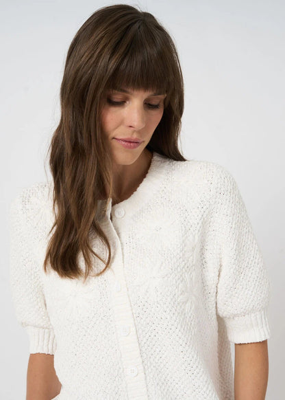 Textured Cotton Cardigan with Embroidered Flowers