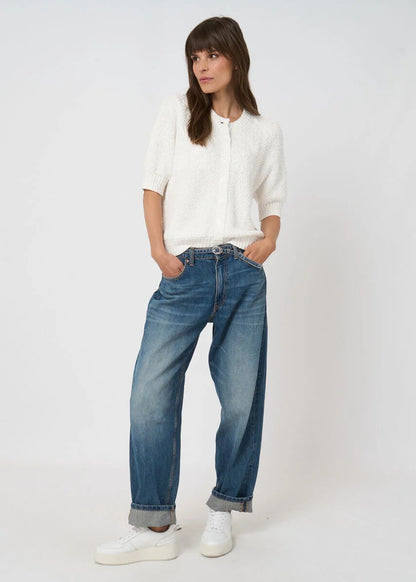 Textured Cotton Cardigan with Embroidered Flowers