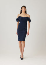 Load image into Gallery viewer, Stretch Crepe Petal Trim Off Shoulder Dress