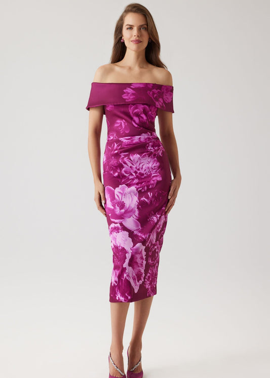 Stretch Mikado Rouched Waist Dress