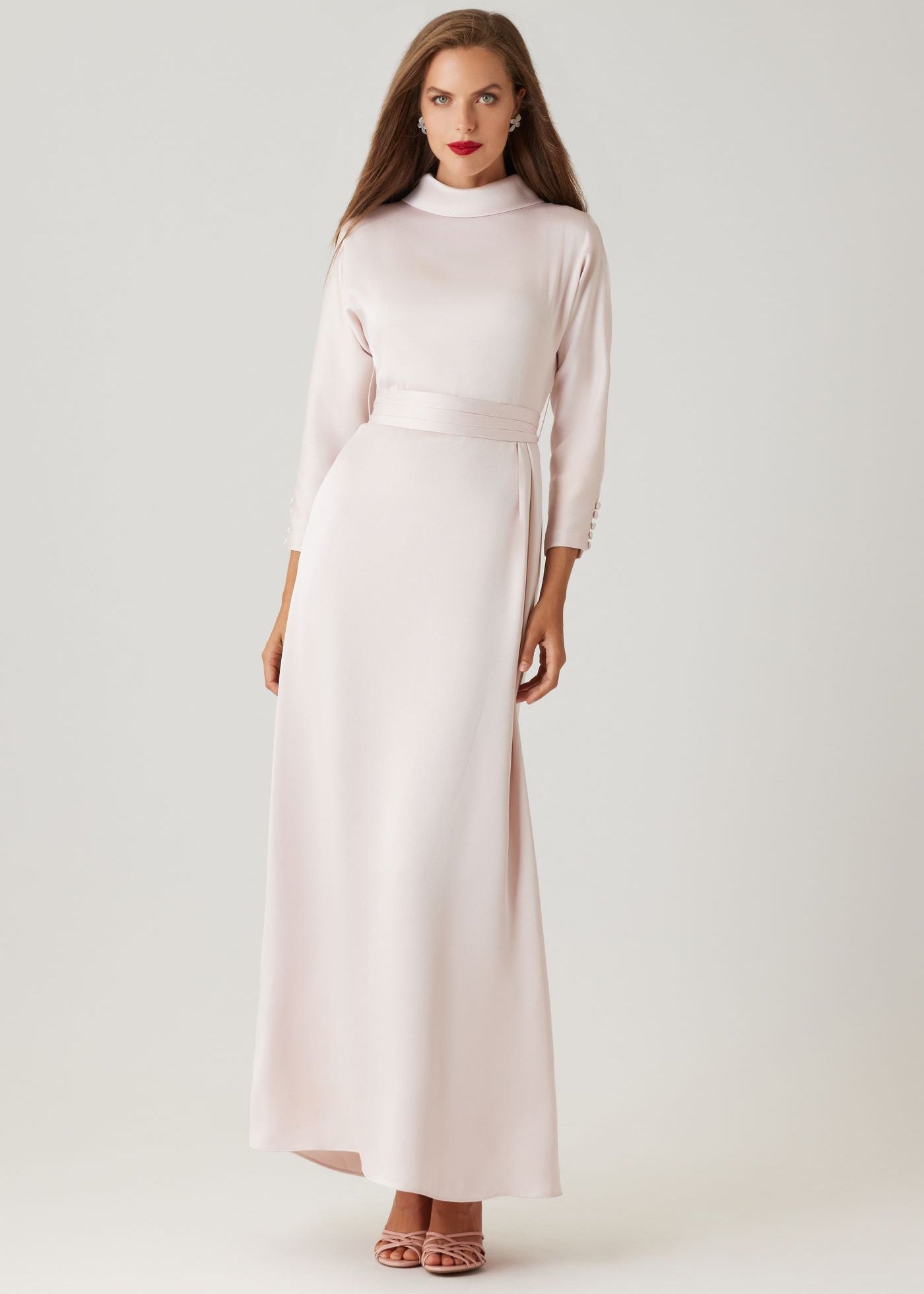 Crepe Back Satin Mock Neck Gown