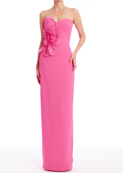 Strapless Floral Appliqué Gown